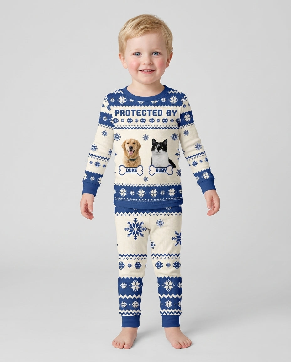 Custom Photo Protected By Pet Bamboo Two Piece Long Sleeve Pajama Set