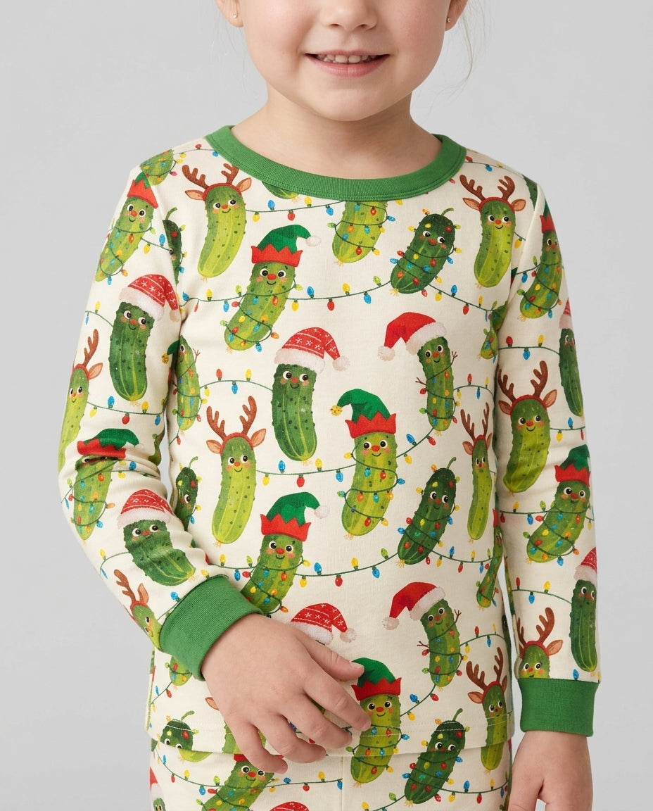 Cheerful Christmas Pickle Bamboo Two Piece Long Sleeve Pajama Set