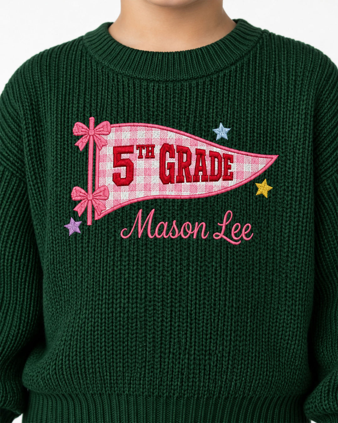 Cute Kindergarten Embroidered Baby Name Bamboo Knit Sweater Bubble