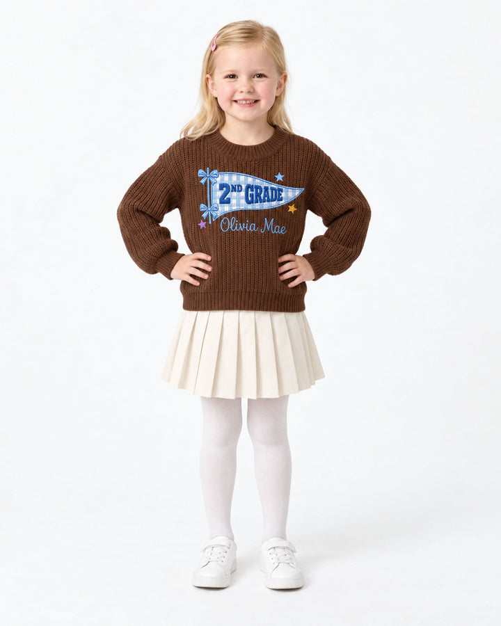 Cute Kindergarten Embroidered Baby Name Bamboo Knit Sweater Bubble
