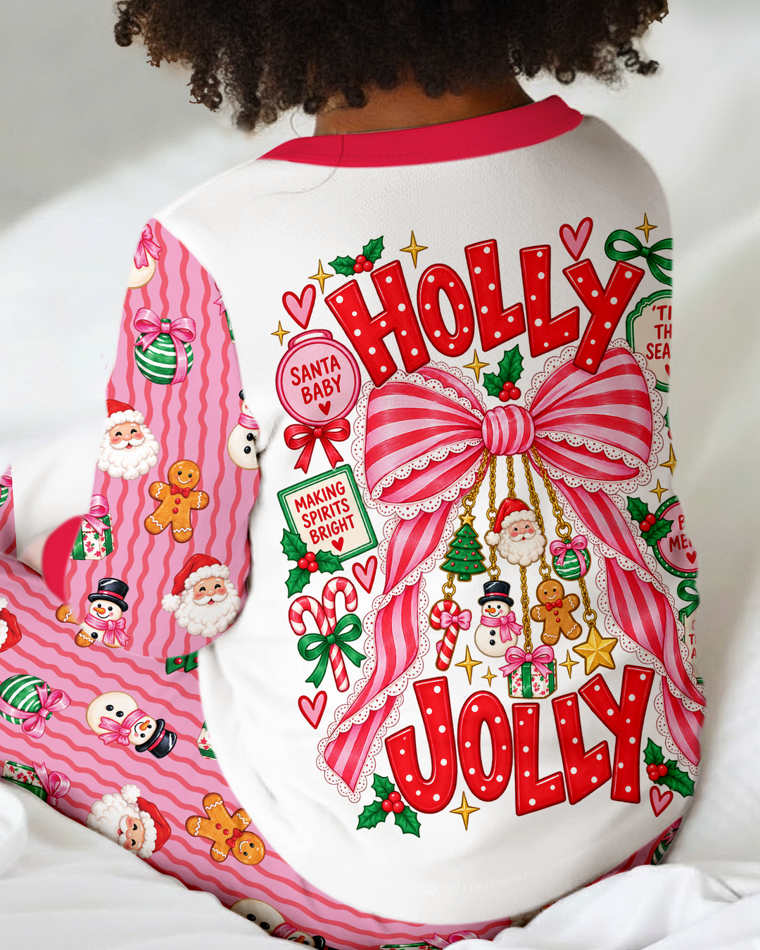 Holly Jolly Custom Name Mommy & Me Matching Bamboo Two Piece Long Sleeve Pajama Set