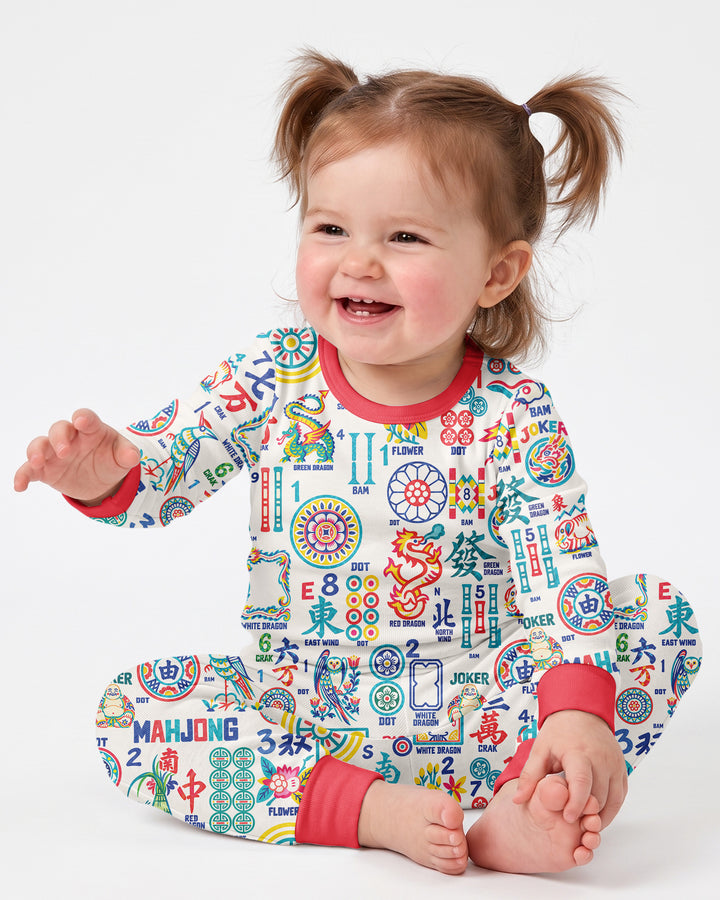 Mahjong Time Family Matching Bamboo Two Piece Long Sleeve Pajama Set