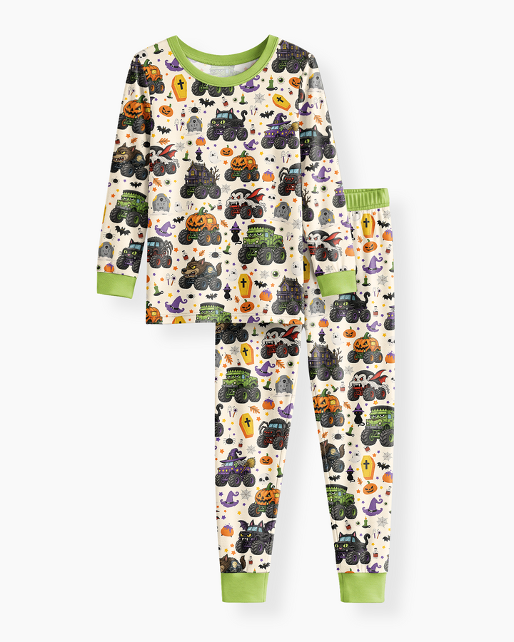 Spooky Monster Truck Bamboo Two Piece Long Sleeve Pajama Set