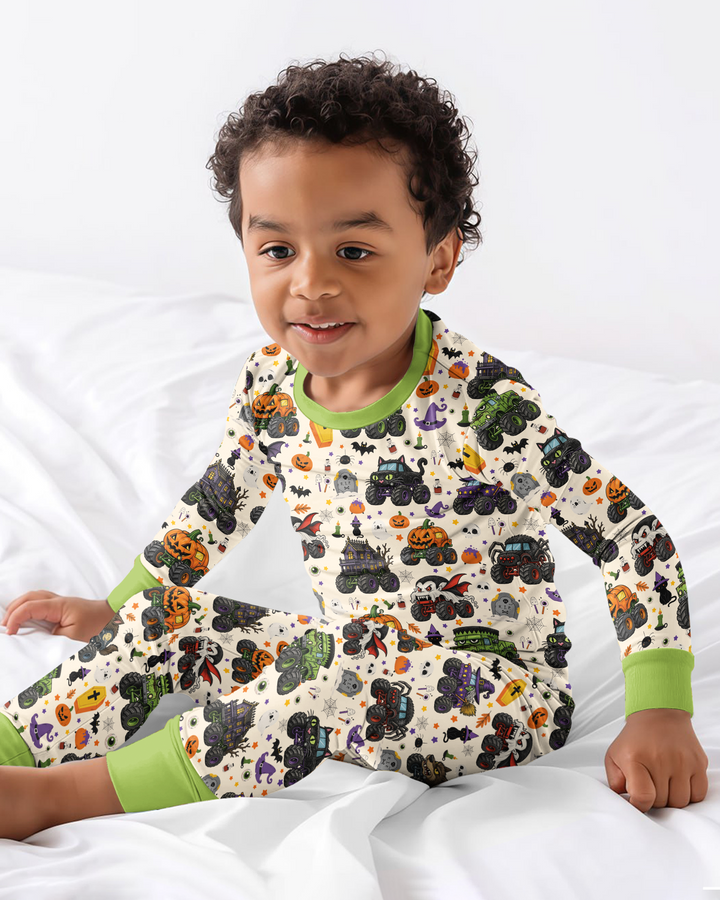 Spooky Monster Truck Bamboo Two Piece Long Sleeve Pajama Set