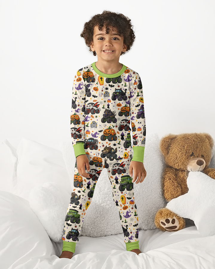 Spooky Monster Truck Bamboo Two Piece Long Sleeve Pajama Set