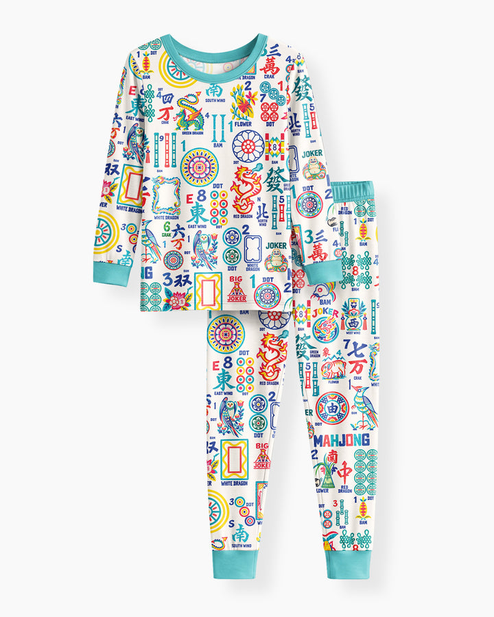 Mahjong Time Family Matching Bamboo Two Piece Long Sleeve Pajama Set