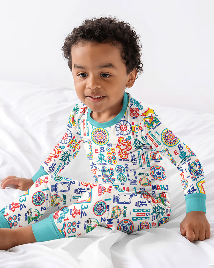 Mahjong Time Family Matching Bamboo Two Piece Long Sleeve Pajama Set