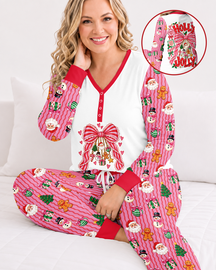 Holly Jolly Custom Name Mommy & Me Matching Bamboo Women Pajama Set