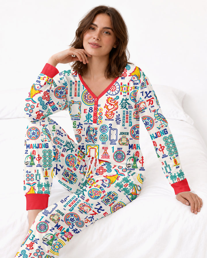 Mahjong Time Family Matching Bamboo Women Pajama Set