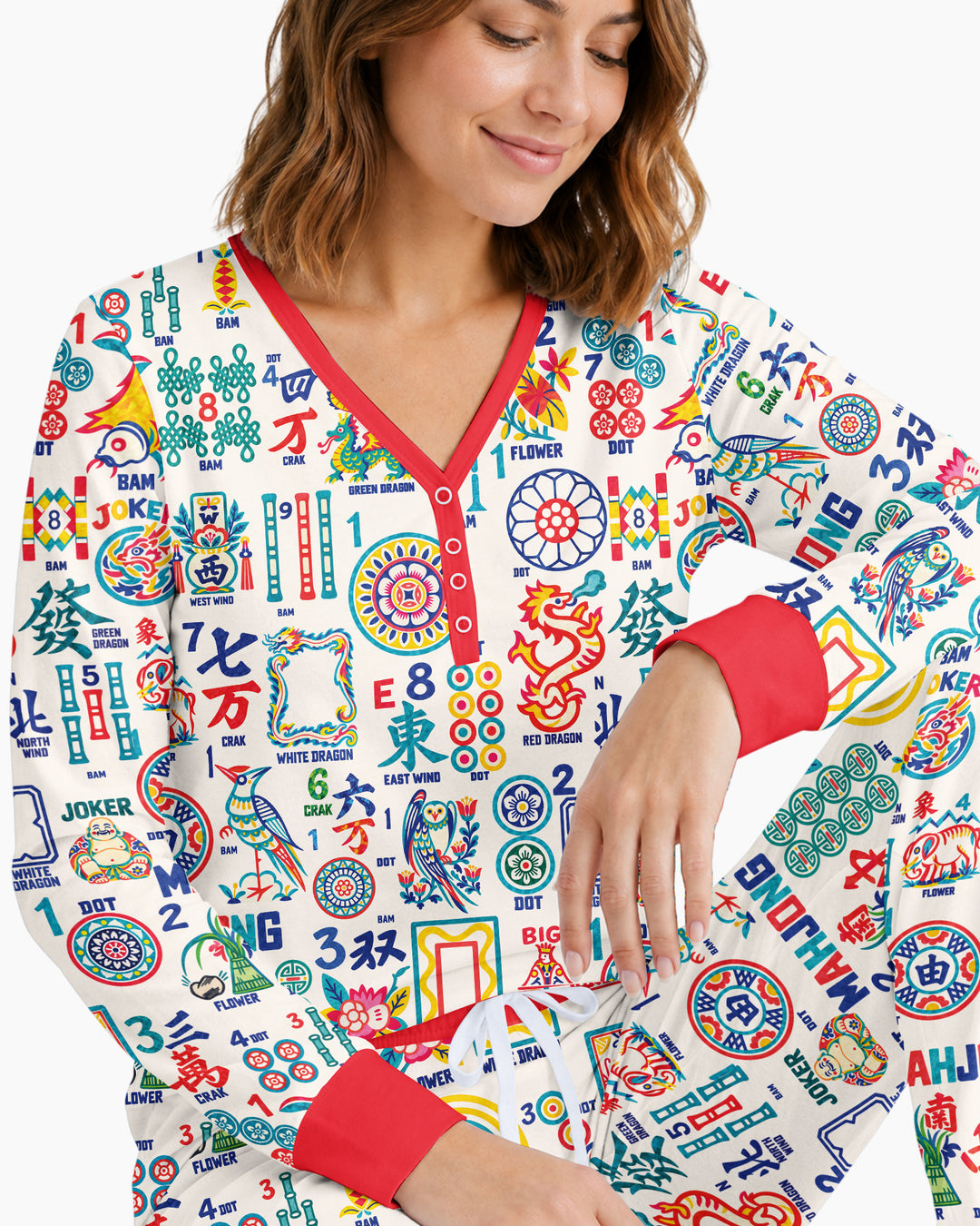 Mahjong Time Family Matching Bamboo Women Pajama Set