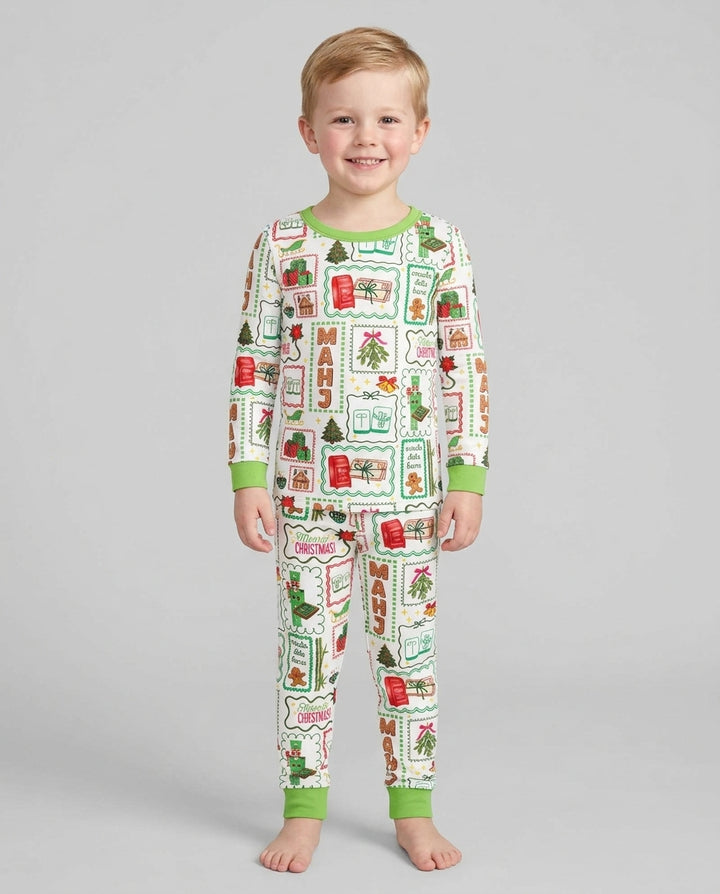 Preppy Christmas Mahjong Bamboo Two Piece Long Sleeve Pajama Set