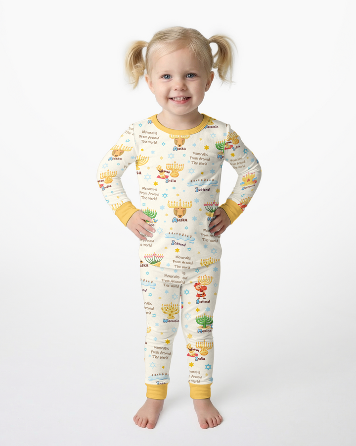 Menorahs From Around The World Bamboo Two Piece Long Sleeve Pajama Set