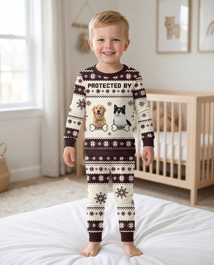 Custom Photo Protected By Pet Bamboo Two Piece Long Sleeve Pajama Set