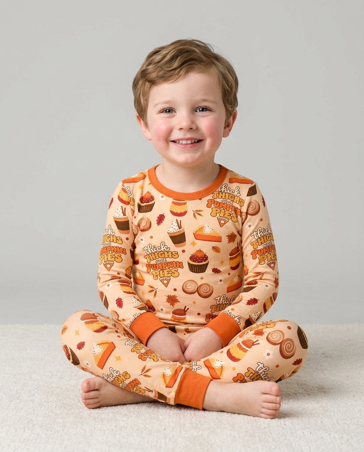 Thick Thighs and Pumpkin Pies Bamboo Two Piece Long Sleeve Pajama Set
