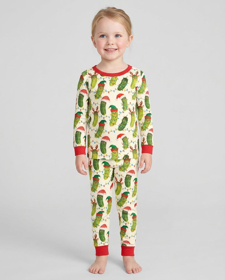 Cheerful Christmas Pickle Bamboo Two Piece Long Sleeve Pajama Set