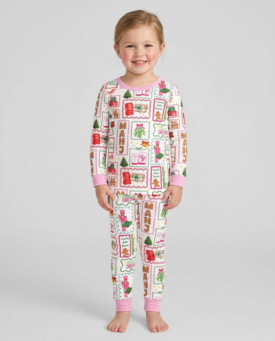 Preppy Christmas Mahjong Bamboo Two Piece Long Sleeve Pajama Set