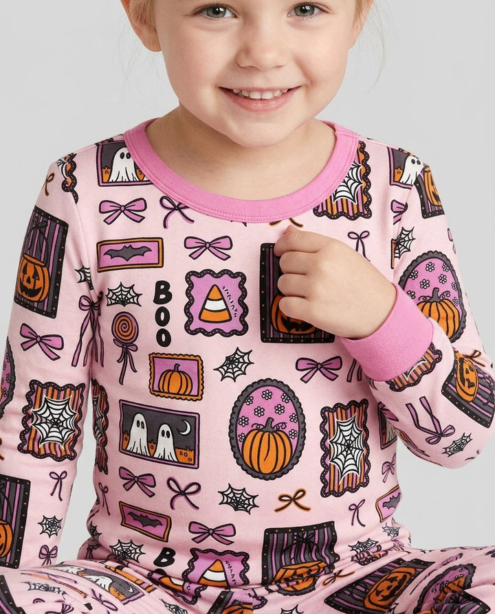 Spooky Preppy Pink Bamboo Two Piece Long Sleeve Pajama Set