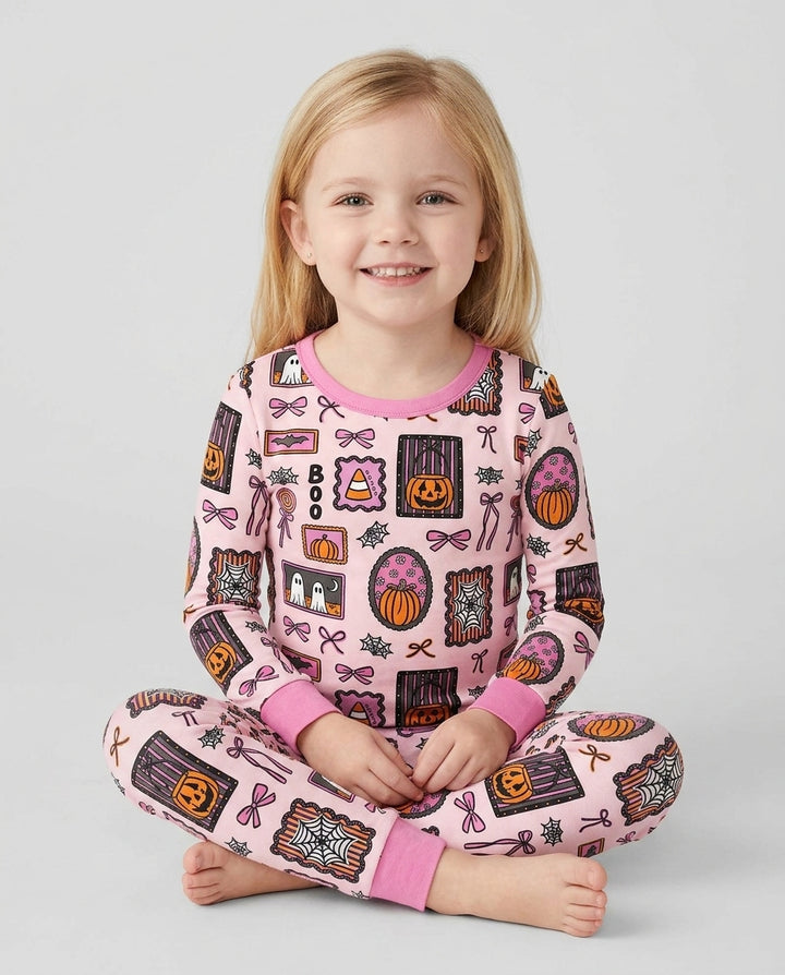 Spooky Preppy Pink Bamboo Two Piece Long Sleeve Pajama Set