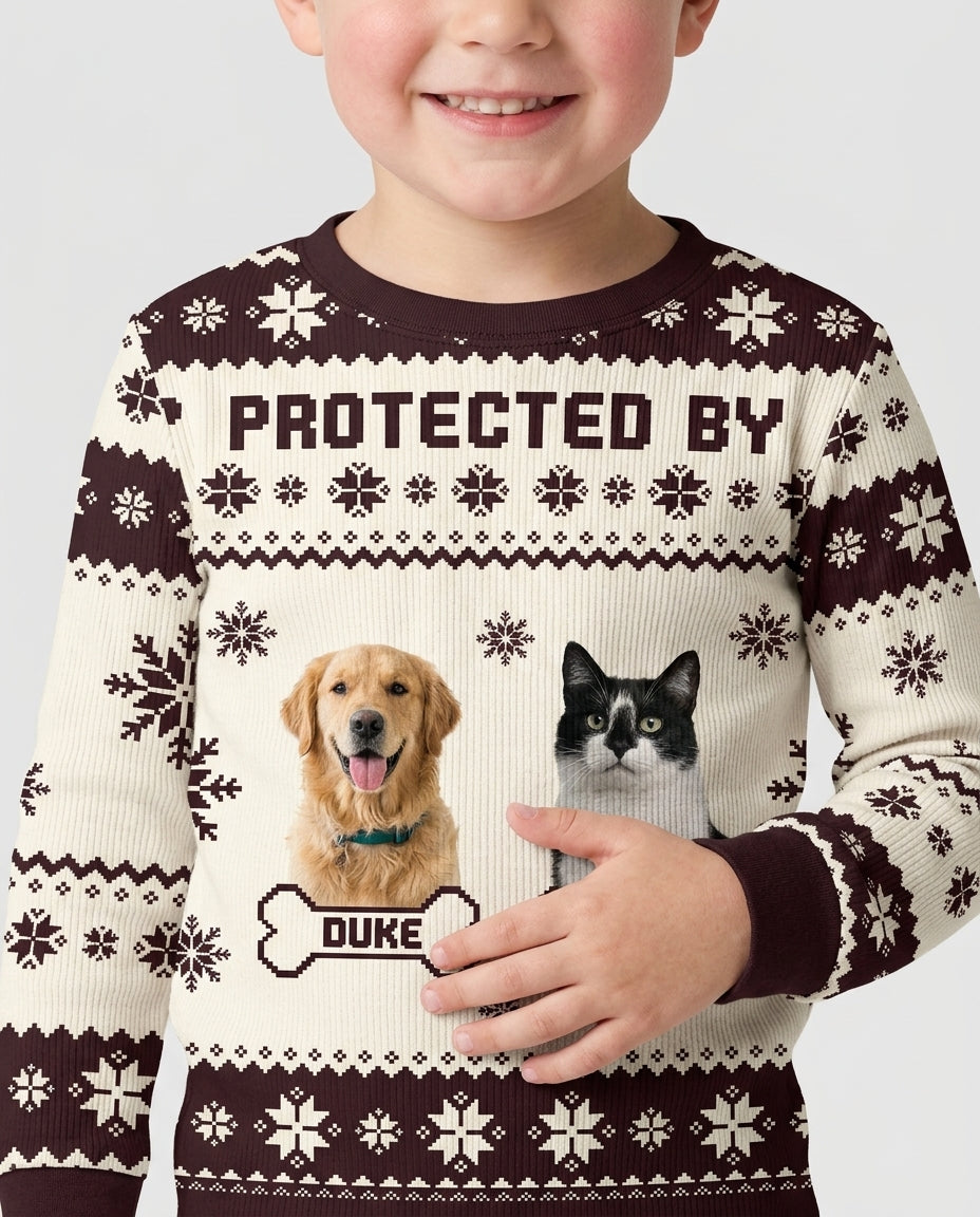 Custom Photo Protected By Pet Bamboo Two Piece Long Sleeve Pajama Set