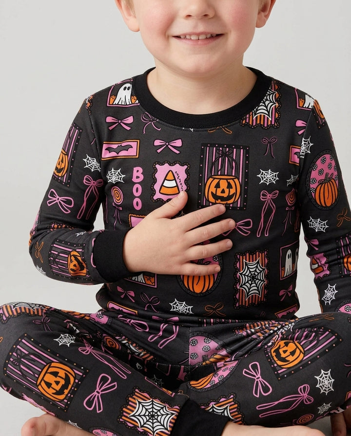 Spooky Preppy Pink Bamboo Two Piece Long Sleeve Pajama Set