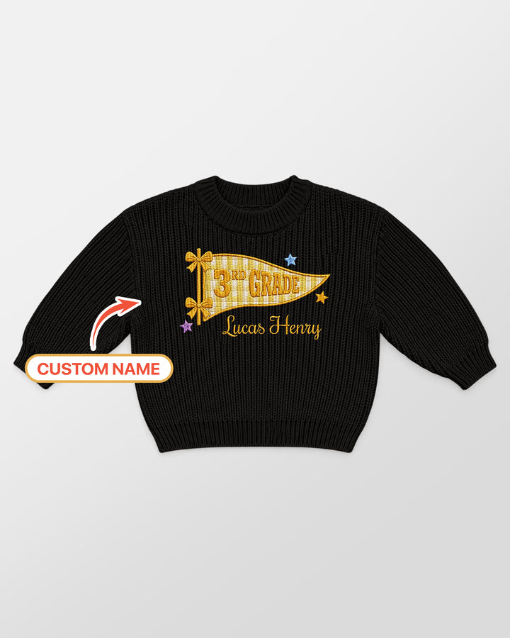 Cute Kindergarten Embroidered Baby Name Bamboo Knit Sweater Bubble