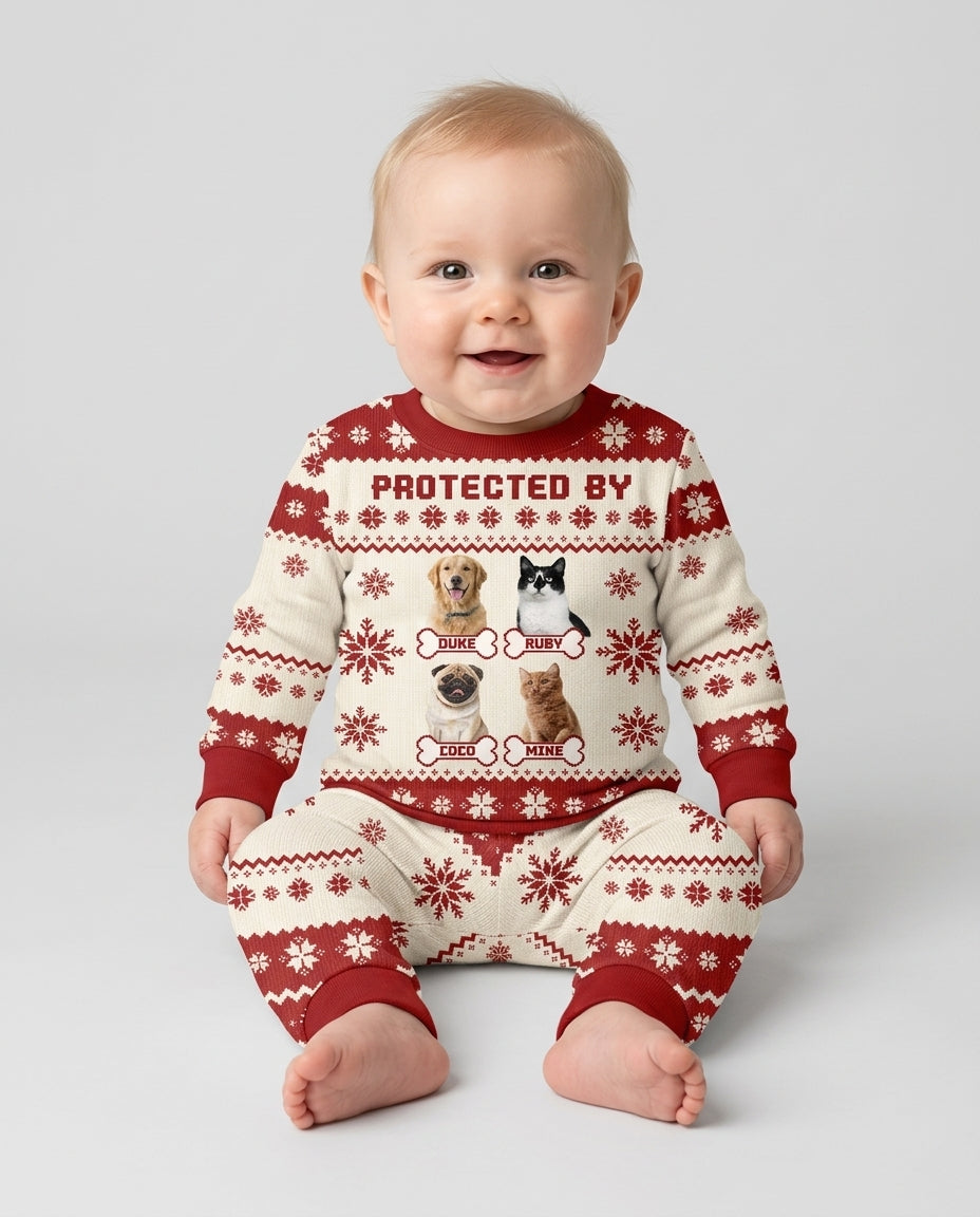 Custom Photo Protected By Pet Bamboo Two Piece Long Sleeve Pajama Set