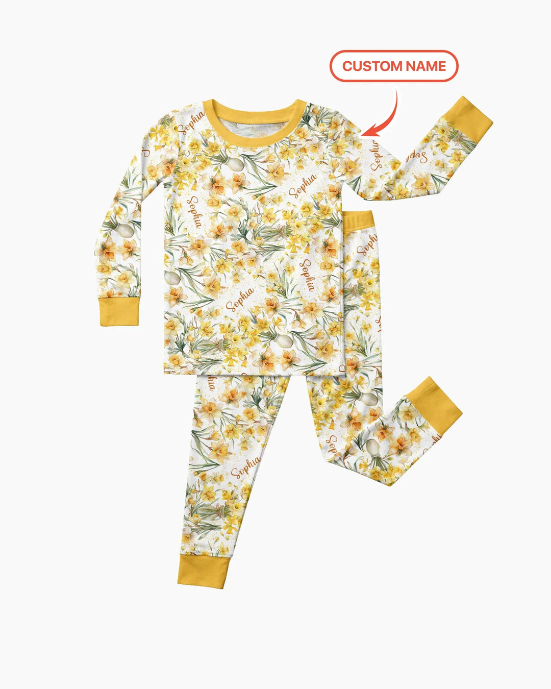 Custom Name Birth Month Flowers Bamboo Two Piece Long Sleeve Pajama Set
