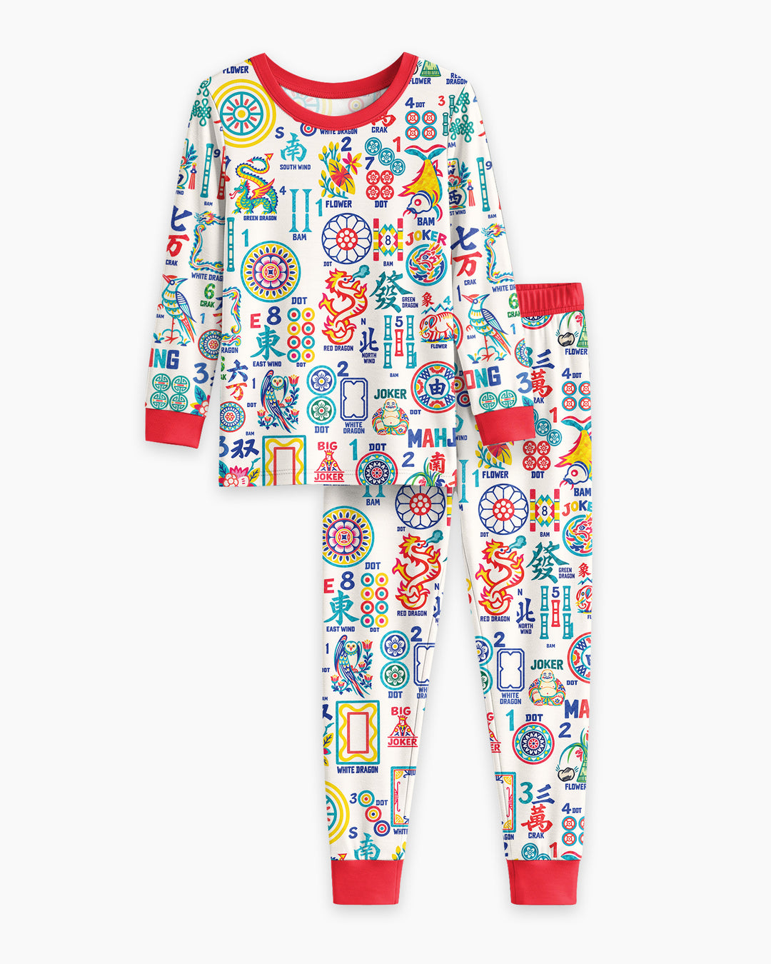 Mahjong Time Family Matching Bamboo Two Piece Long Sleeve Pajama Set