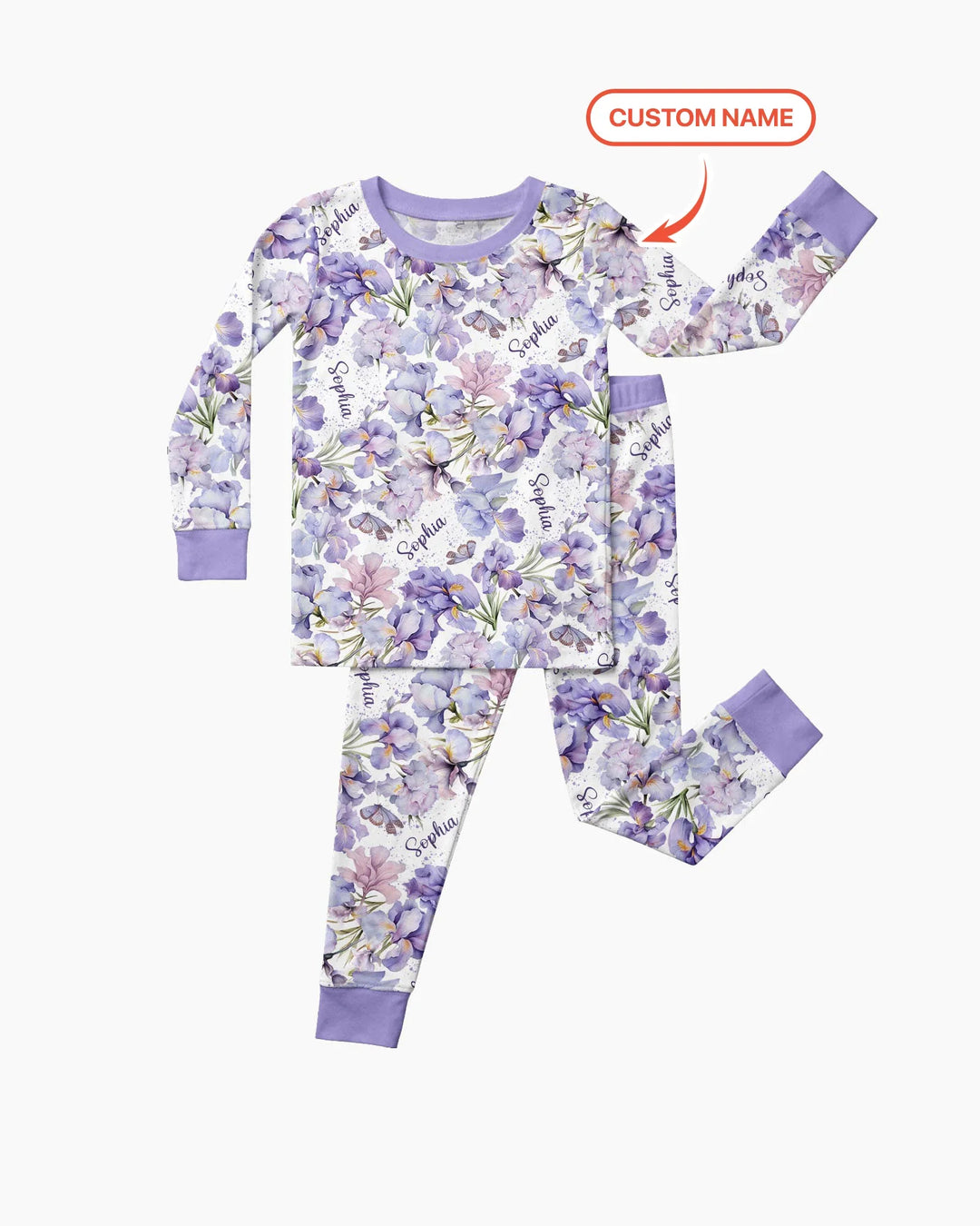 Custom Name Birth Month Flowers Bamboo Two Piece Long Sleeve Pajama Set