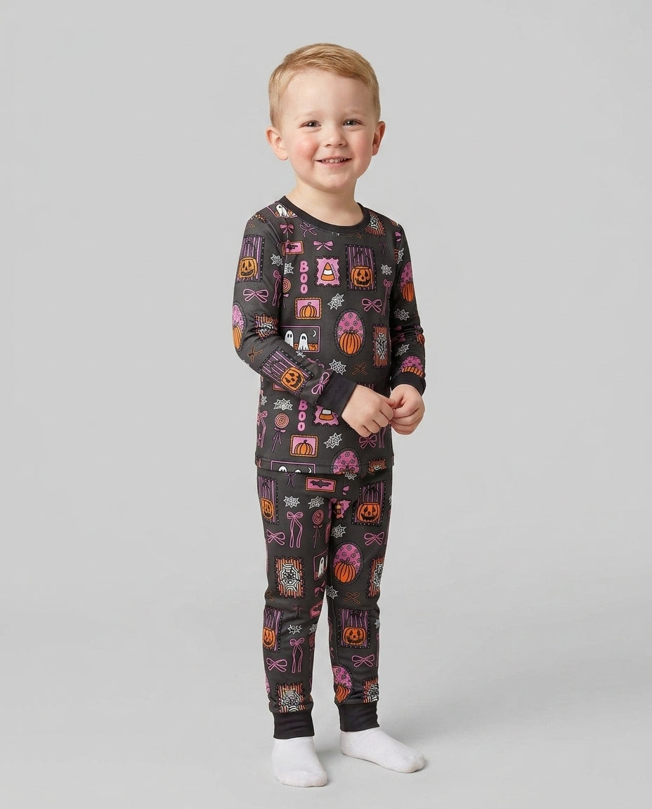 Spooky Preppy Pink Bamboo Two Piece Long Sleeve Pajama Set