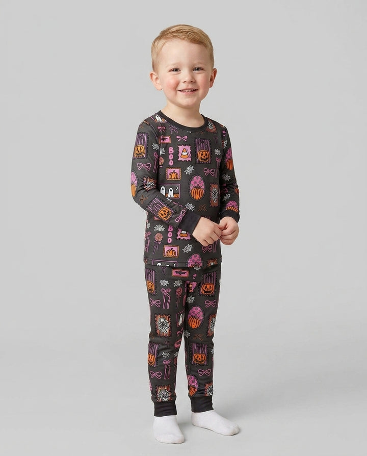 Spooky Preppy Pink Bamboo Two Piece Long Sleeve Pajama Set