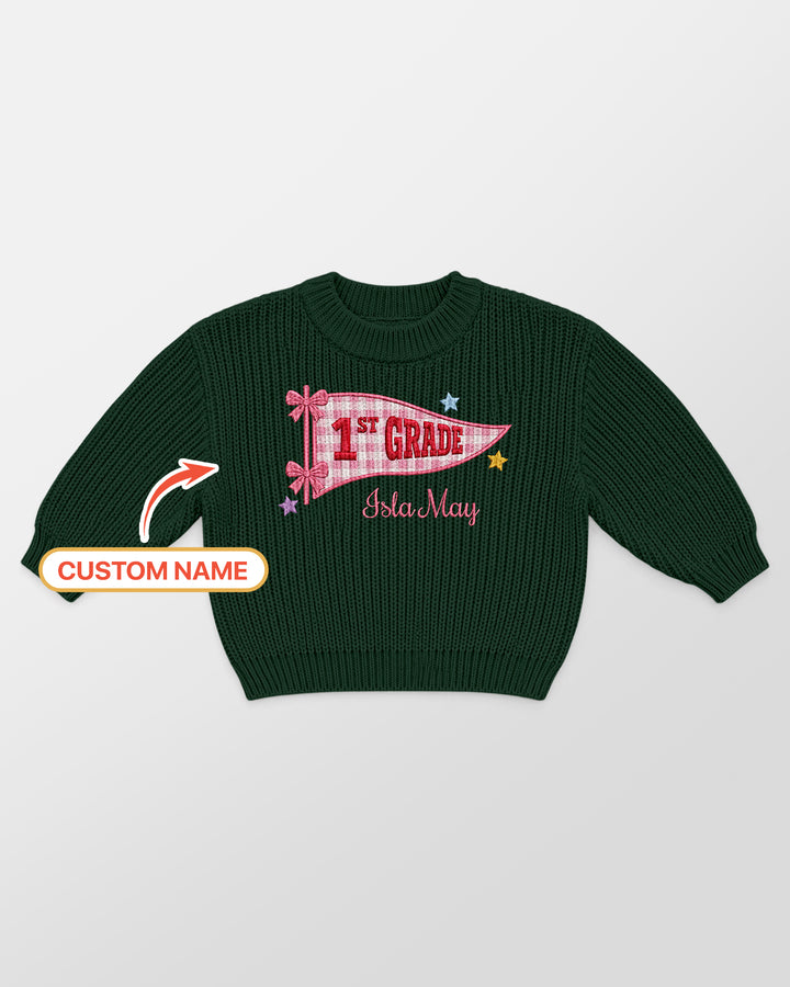 Cute Kindergarten Embroidered Baby Name Bamboo Knit Sweater Bubble