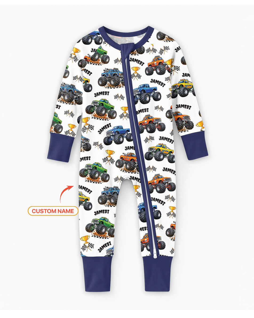 Custom Name Monster Trucks Bamboo Convertible Zippy