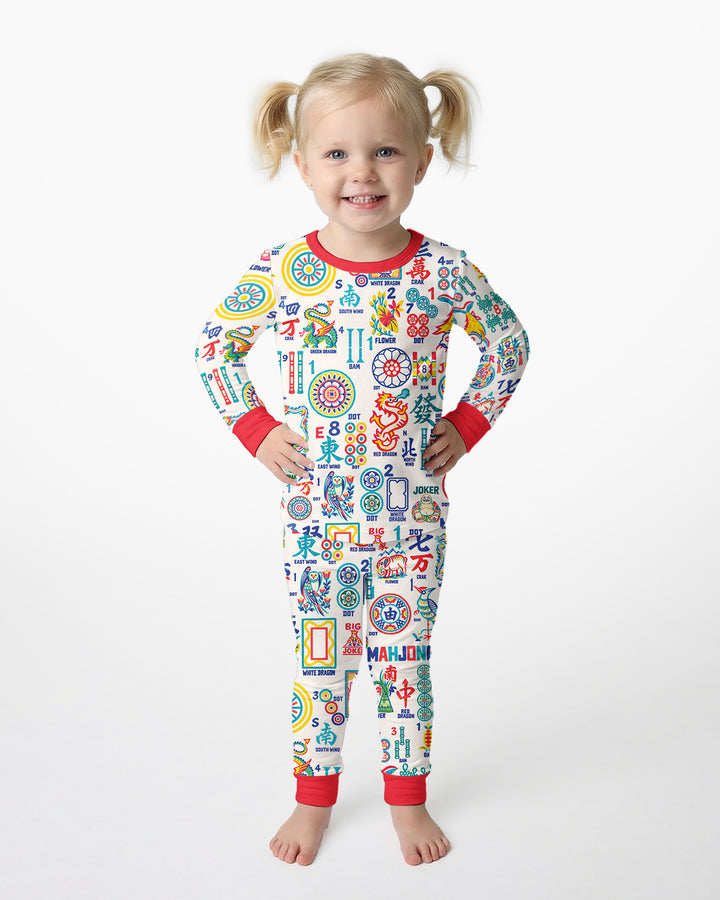Mahjong Time Family Matching Bamboo Two Piece Long Sleeve Pajama Set
