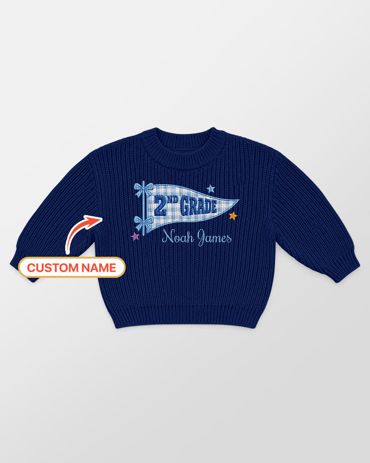Cute Kindergarten Embroidered Baby Name Bamboo Knit Sweater Bubble