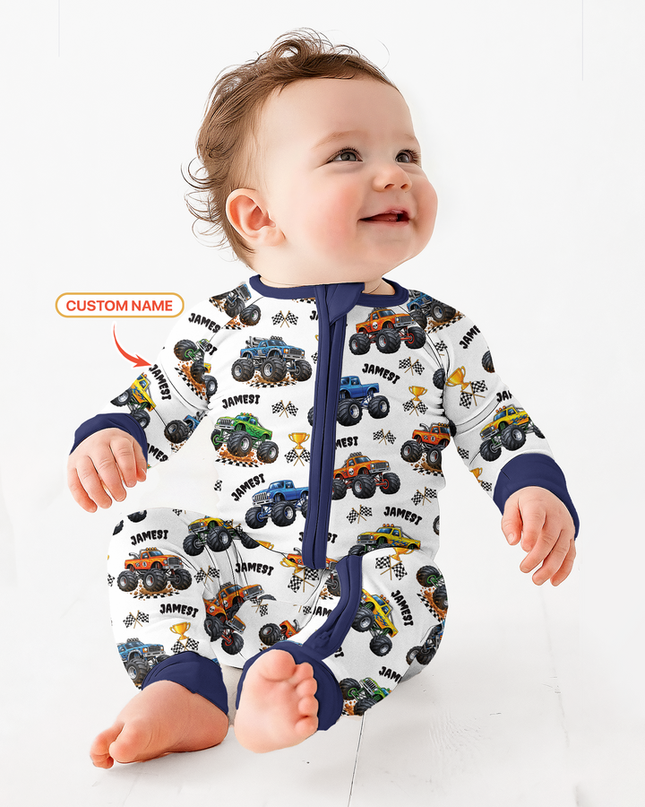 Custom Name Monster Trucks Bamboo Convertible Zippy