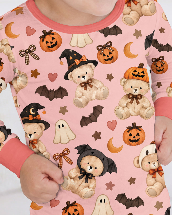 Cozy Coquette Teddy Bear Halloween Bamboo Two Piece Long Sleeve Pajama Set