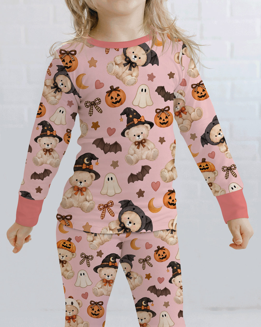 Cozy Coquette Teddy Bear Halloween Bamboo Two Piece Long Sleeve Pajama Set
