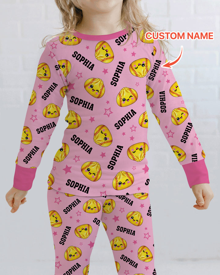 Personalized Sports Dumpling Custom Name Bamboo Two Piece Long Sleeve Pajama Set
