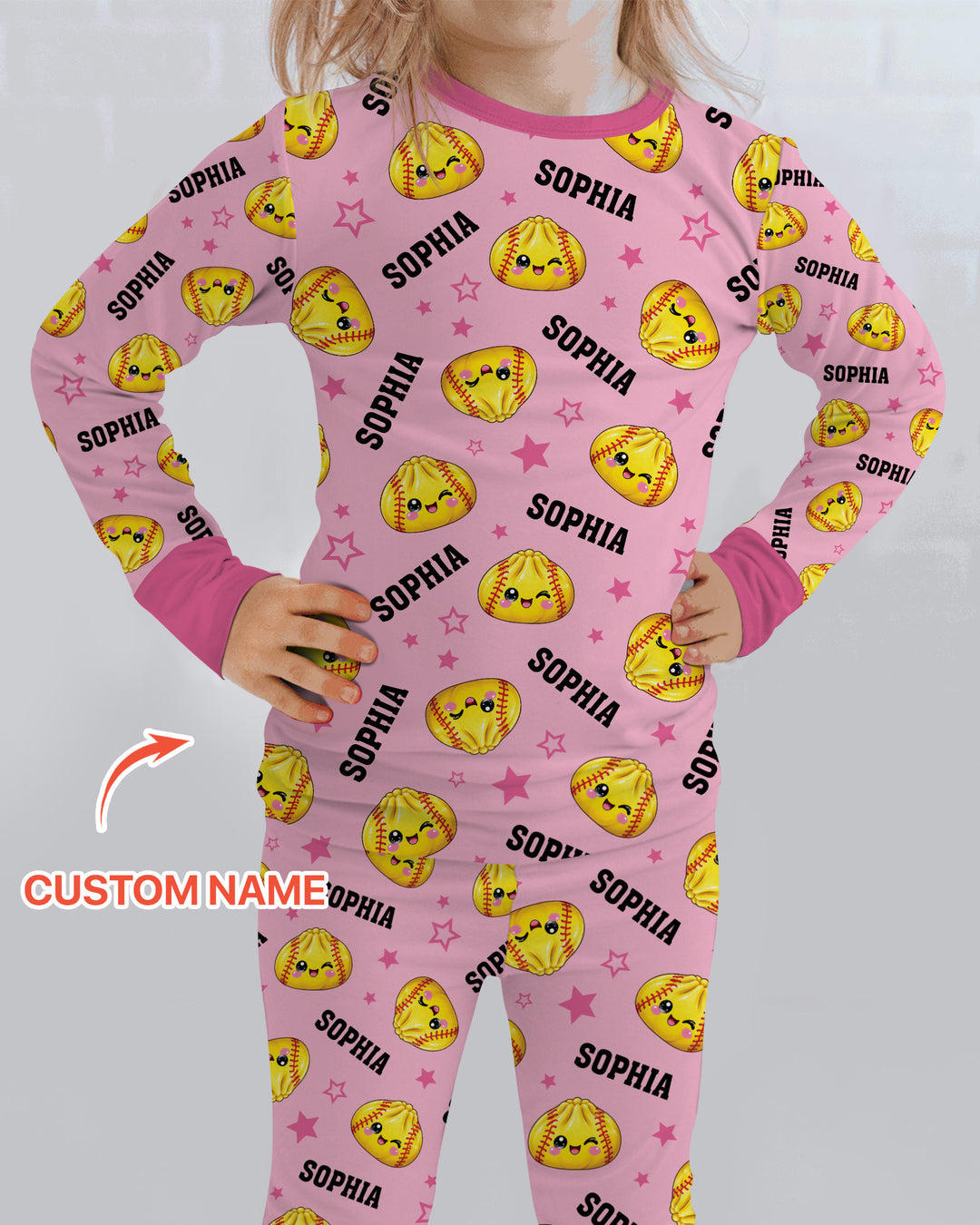 Personalized Sports Dumpling Custom Name Bamboo Two Piece Long Sleeve Pajama Set