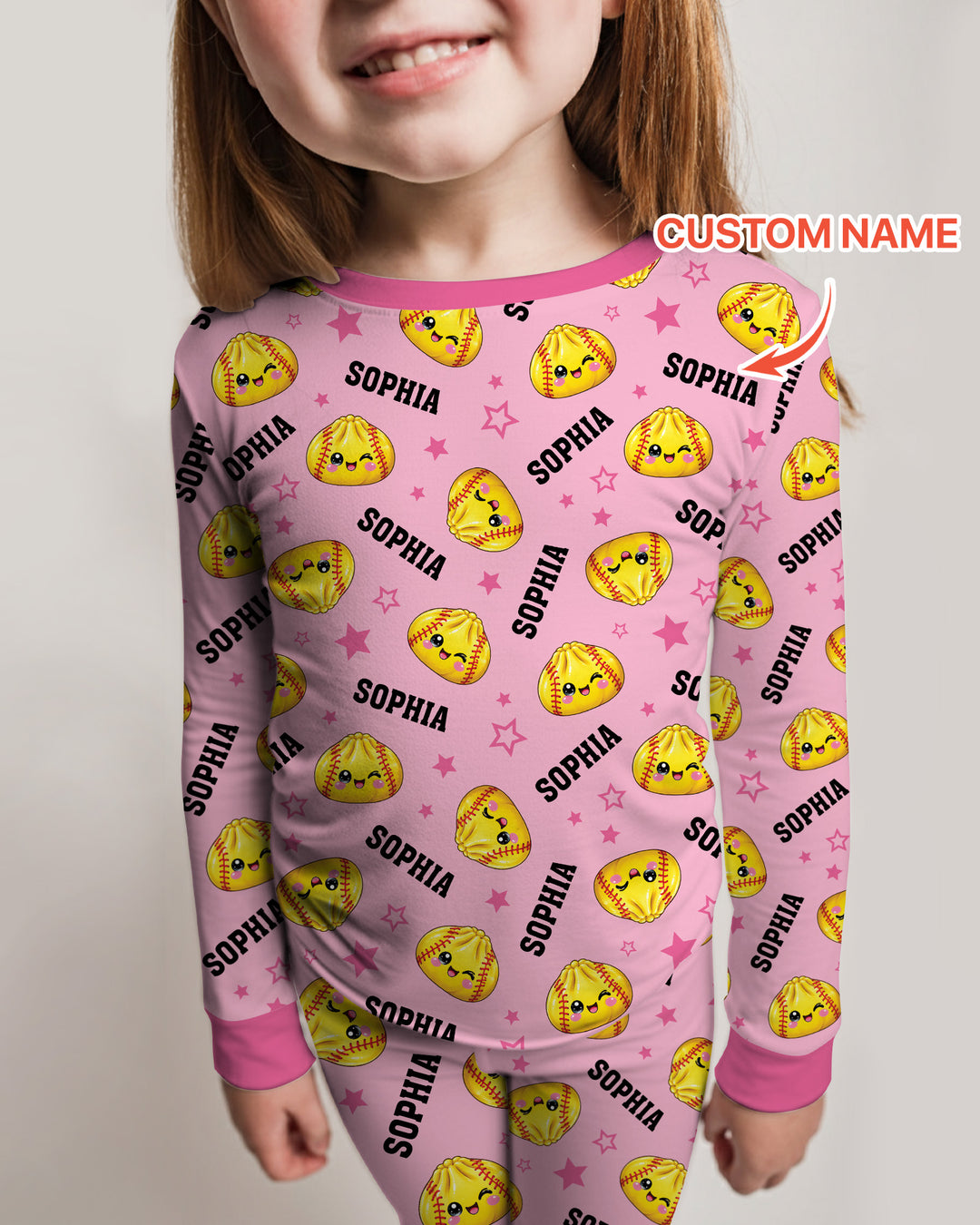 Personalized Sports Dumpling Custom Name Bamboo Two Piece Long Sleeve Pajama Set