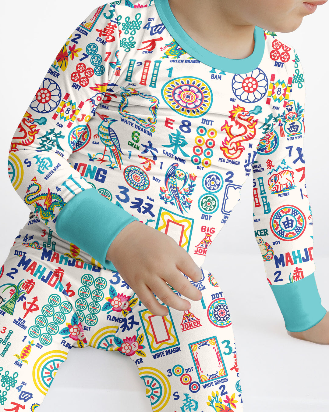 Mahjong Time Family Matching Bamboo Two Piece Long Sleeve Pajama Set