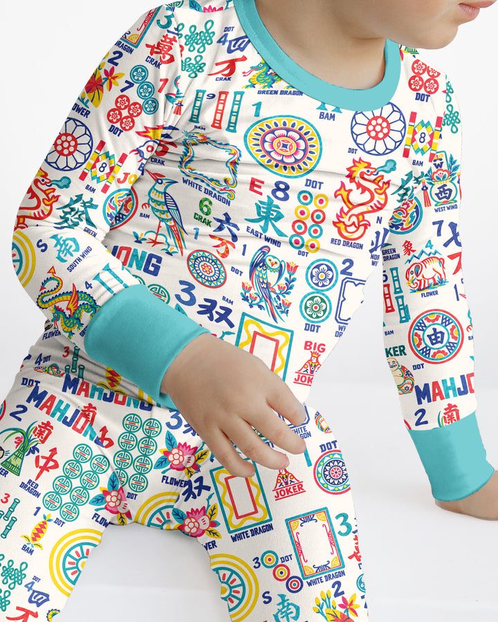 Mahjong Time Family Matching Bamboo Two Piece Long Sleeve Pajama Set