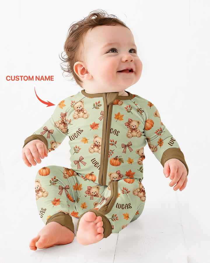 Fall Gingham Bow Teddy Bear Bamboo Convertible Zippy