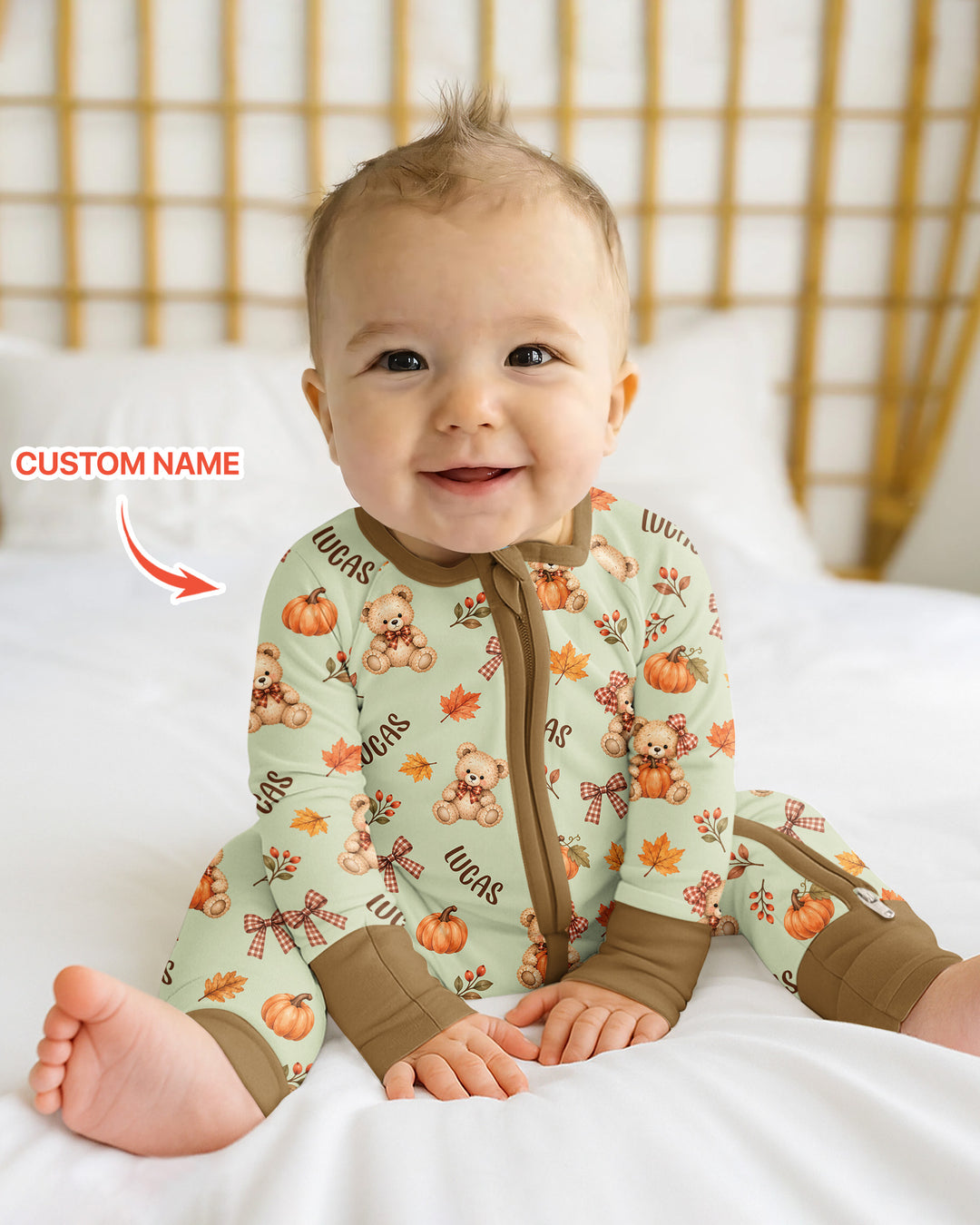 Fall Gingham Bow Teddy Bear Bamboo Convertible Zippy