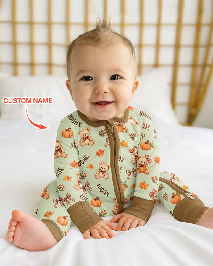 Fall Gingham Bow Teddy Bear Bamboo Convertible Zippy
