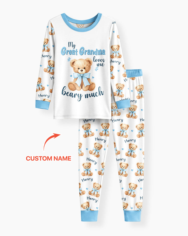 Grandma/... Loves Me Beary Much Personalized Bamboo Two Piece Long Sleeve Pajama Set