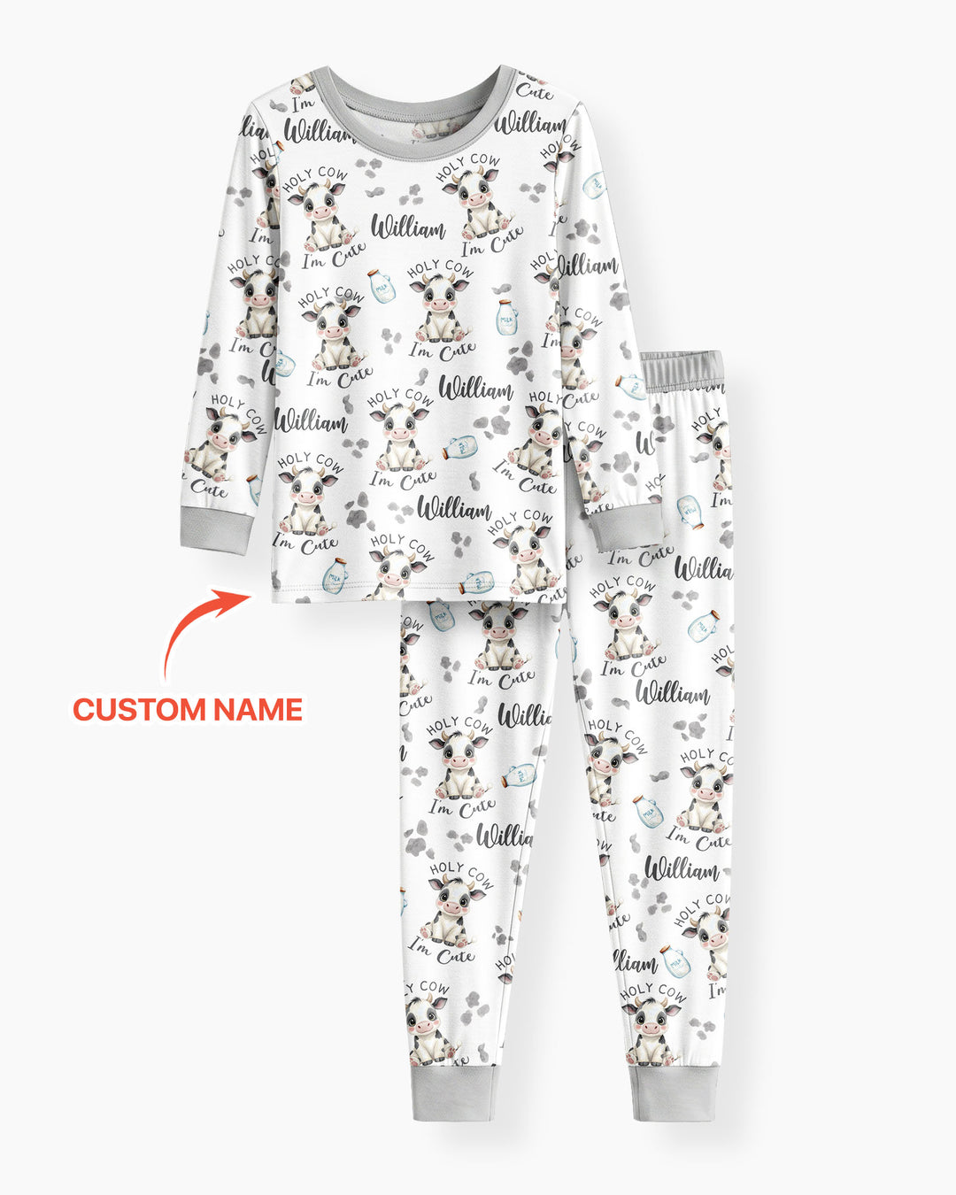 Holy Cow I'm Cute Custom Name Bamboo Two Piece Long Sleeve Pajama Set
