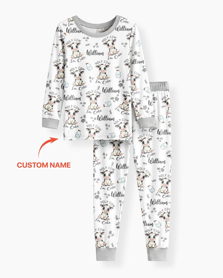 Holy Cow I'm Cute Custom Name Bamboo Two Piece Long Sleeve Pajama Set