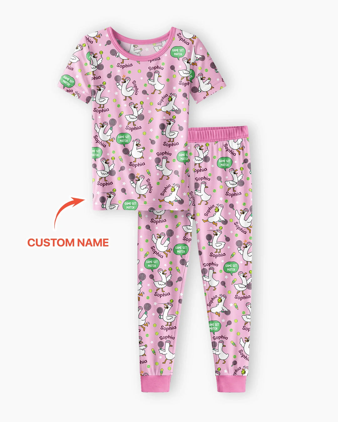 Silly Goose Playing Tennis Bamboo Two Piece Short Sleeve Pajama Set